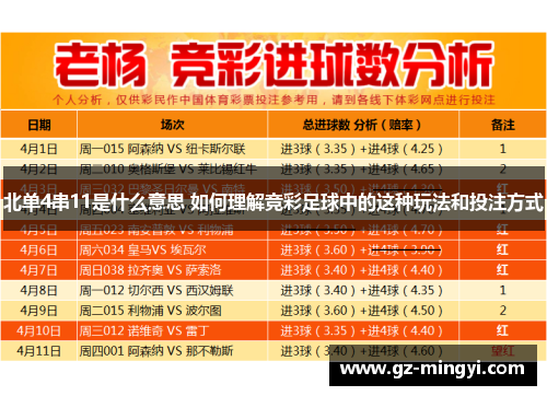 北单4串11是什么意思 如何理解竞彩足球中的这种玩法和投注方式 北单4串11是什么意思 如何理解竞彩足球中的这种玩法和投注方式